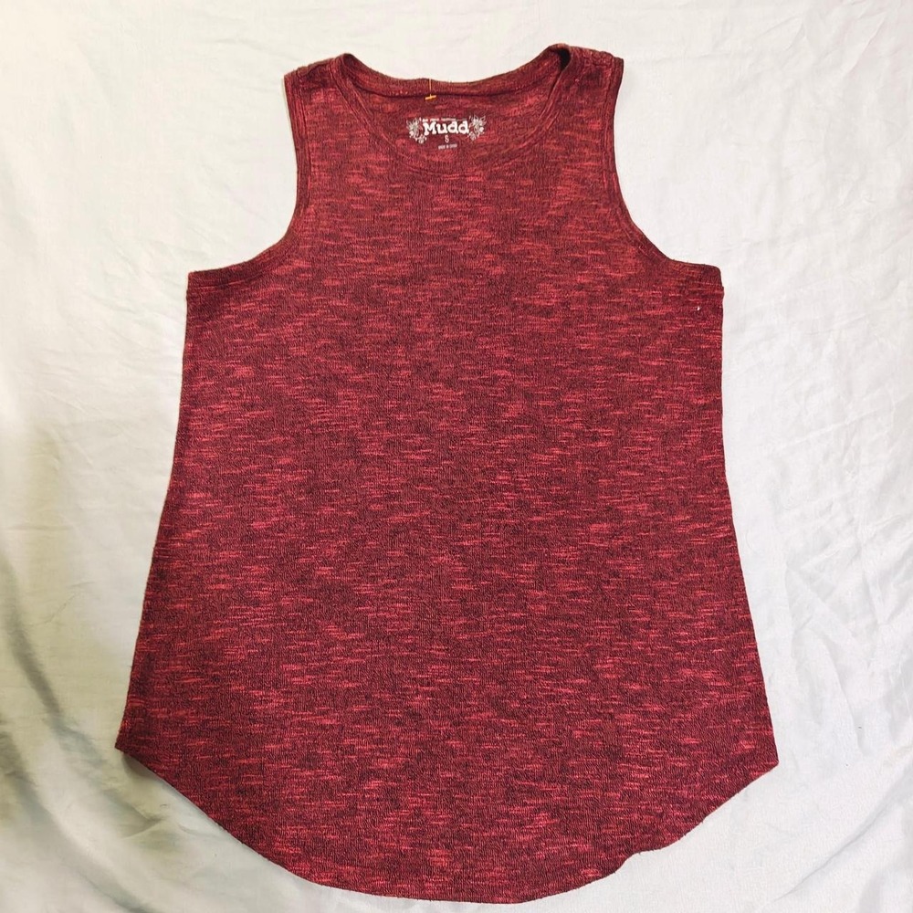 Mudd Womens Red Space Dye Sleeveless Tank Top Crew Neck Curved Hem Small